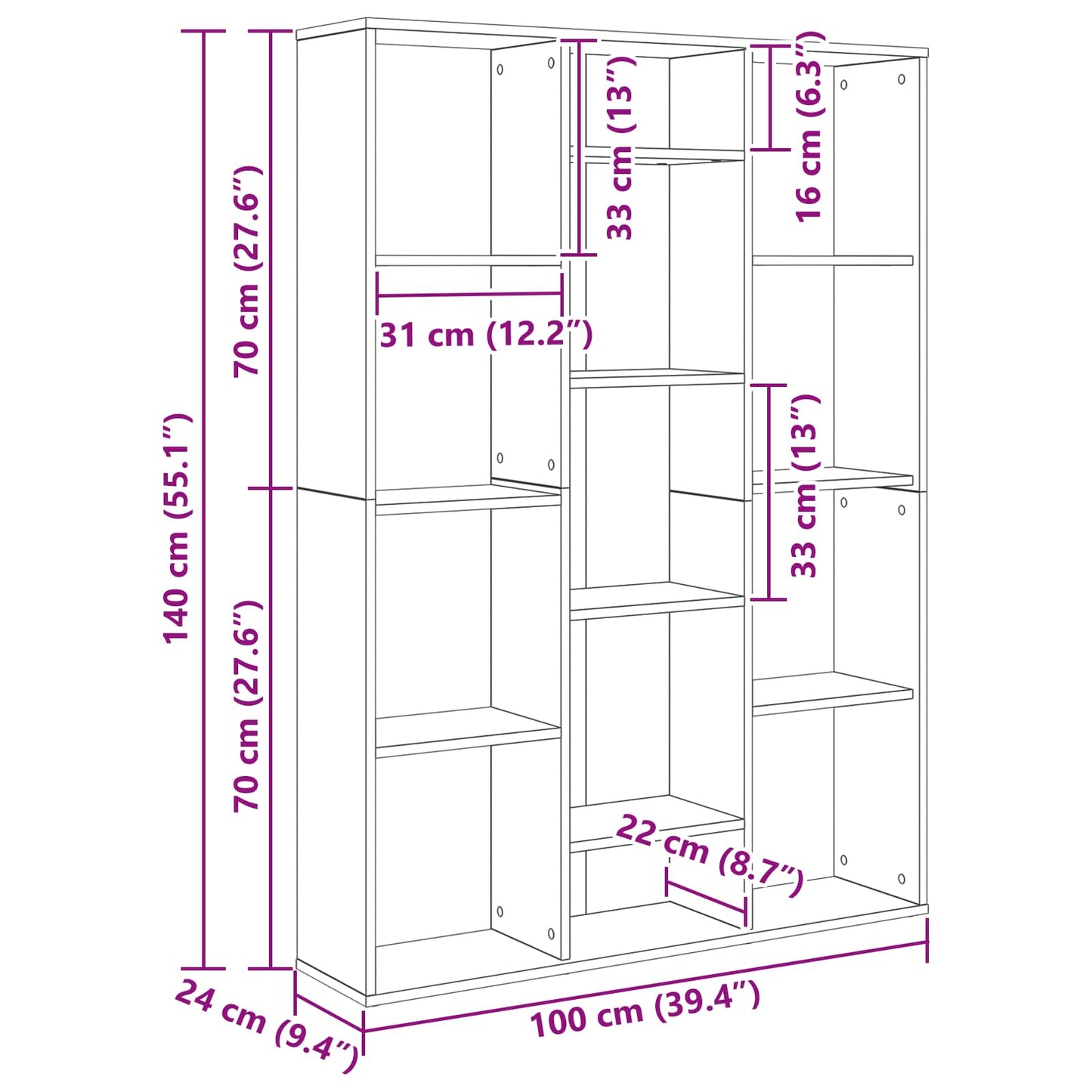 vidaXL Room Divider Black Oak 100 x 24 x 140 cm Engineered Wood