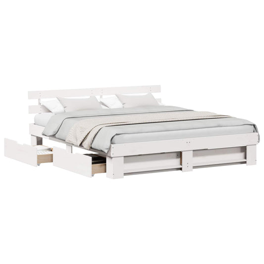 vidaXL Bed Frame with Headboard White 180 x 200 cm Solid Pine Wood