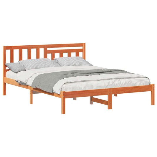 vidaXL Bed Frame with Headboard Wax Brown 140 x 200 cm Solid Pine Wood