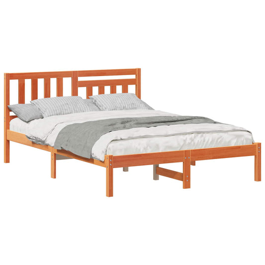 vidaXL Bed Frame with Headboard Wax Brown 120 x 200 cm Solid Pine Wood