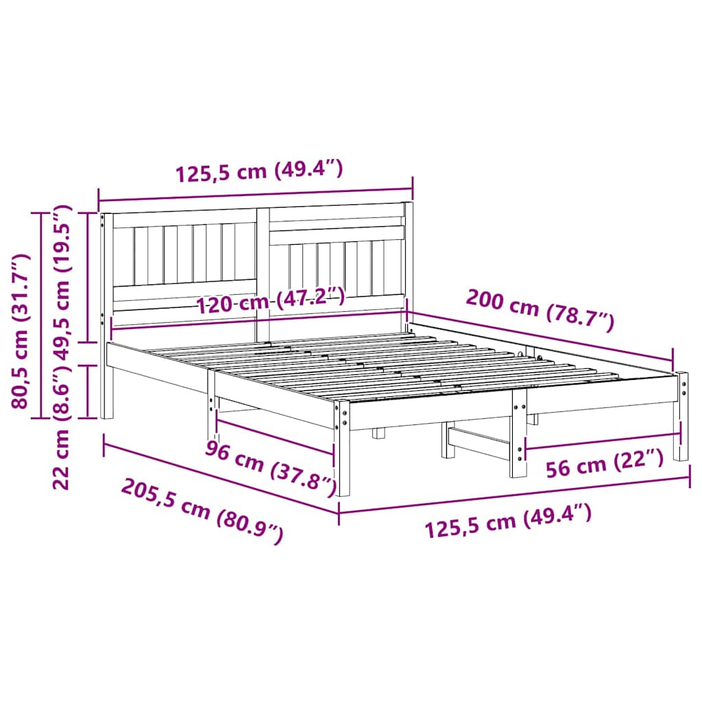 vidaXL Bed Frame with Headboard Wax Brown 120 x 200 cm Solid Pine Wood