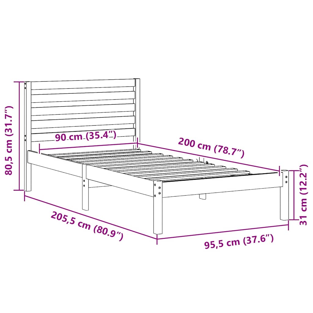 vidaXL Bed Frame with Headboard Wax Brown 90 x 200 cm Solid Pine Wood
