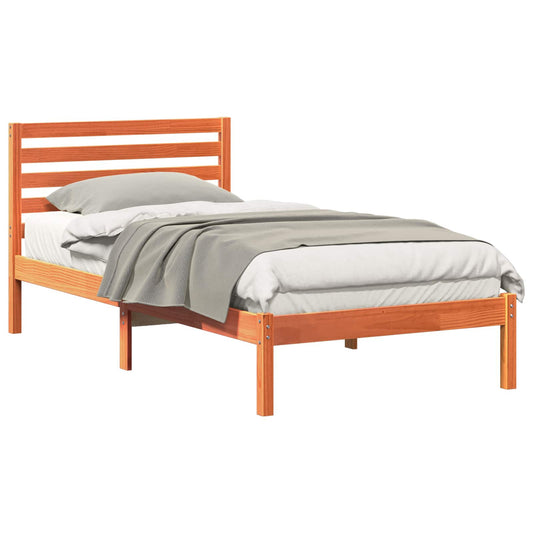 vidaXL Bed Frame with Headboard Wax Brown 75 x 190 cm Solid Pine Wood