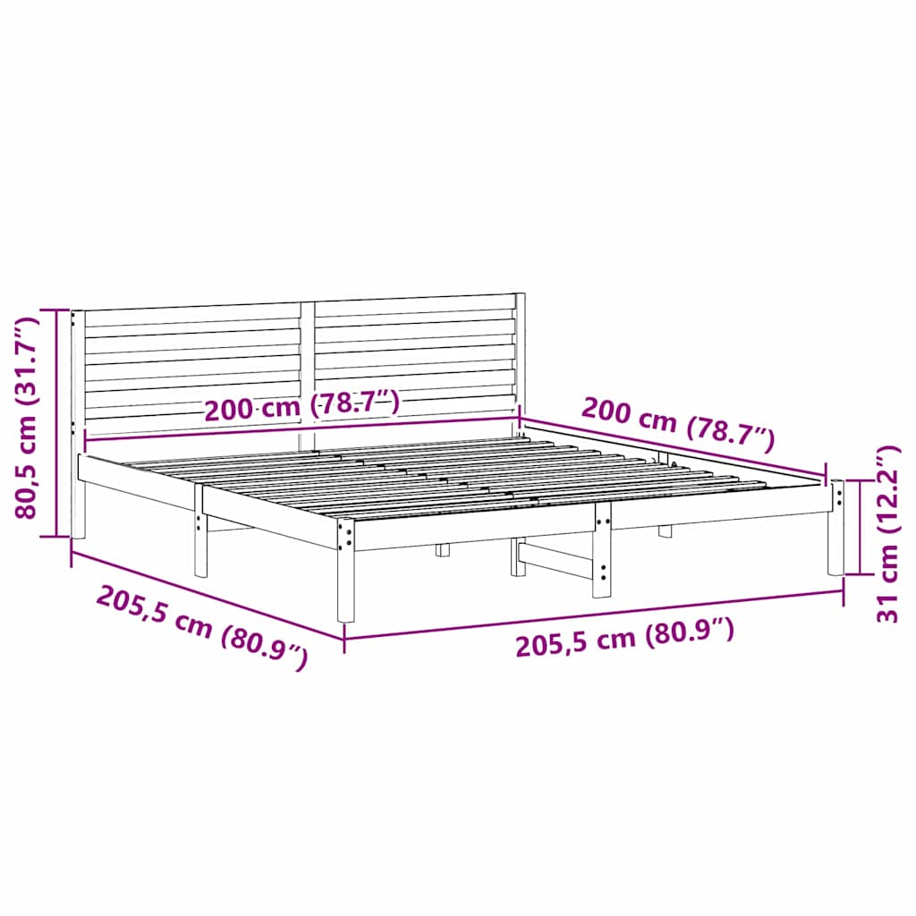 vidaXL Bed Frame with Headboard White 200 x 200 cm Solid Pine Wood