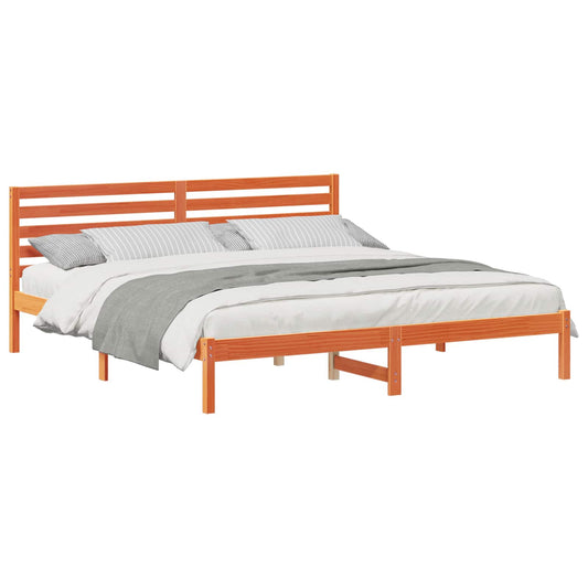 vidaXL Bed Frame with Headboard Wax Brown 200 x 200 cm Solid Pine Wood