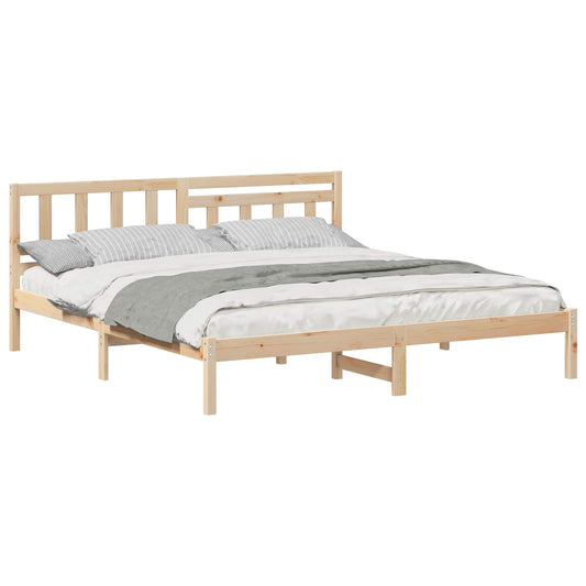 vidaXL Bed Frame with Headboard Brown 160 x 200 cm Solid Pine Wood