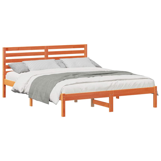 vidaXL Bed Frame with Headboard Wax Brown 150 x 200 cm Solid Pine Wood