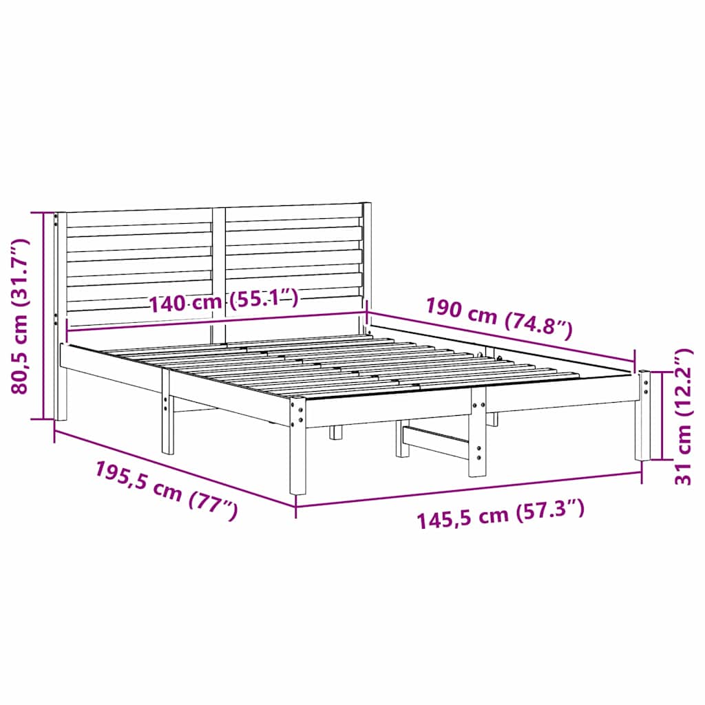vidaXL Bed Frame with Headboard Wax Brown 140 x 190 cm Solid Pine Wood