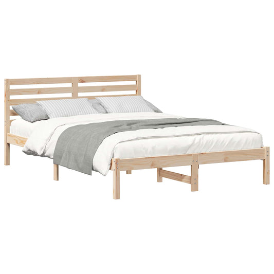 vidaXL Bed Frame with Headboard Brown 140 x 210 cm Solid Pine Wood
