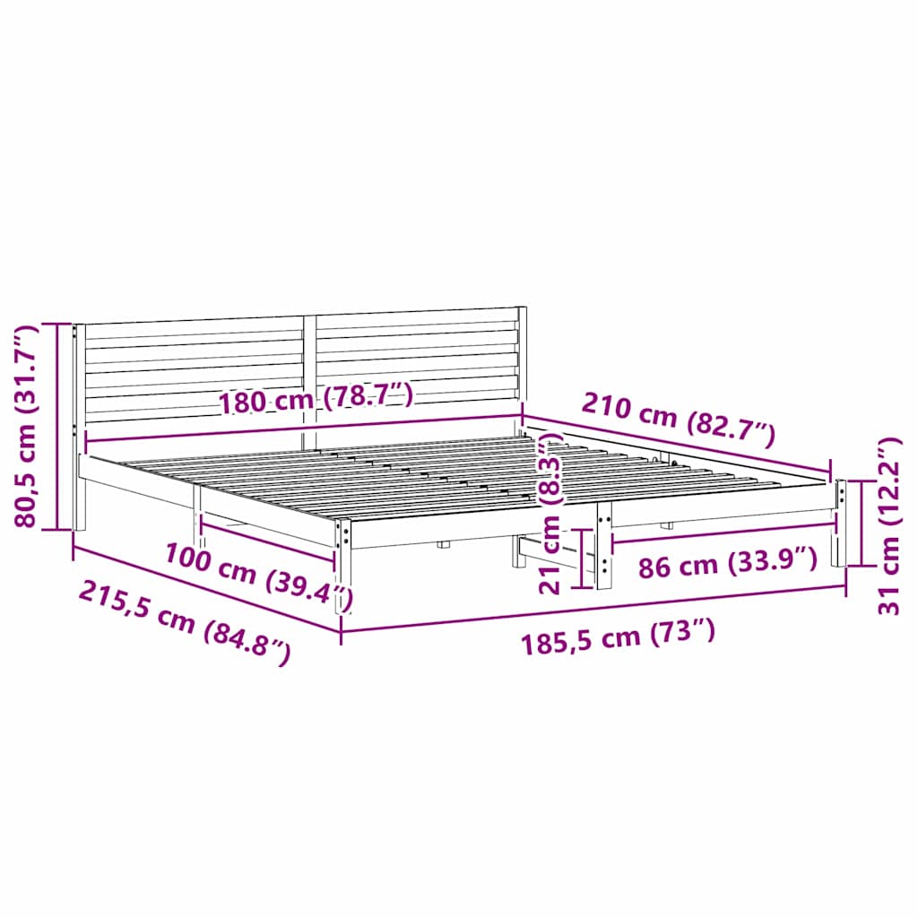 vidaXL Bed Frame with Headboard White 180 x 210 cm Solid Pine Wood