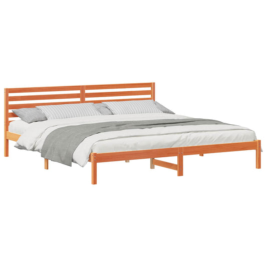 vidaXL Bed Frame with Headboard Wax Brown 180 x 210 cm Solid Pine Wood