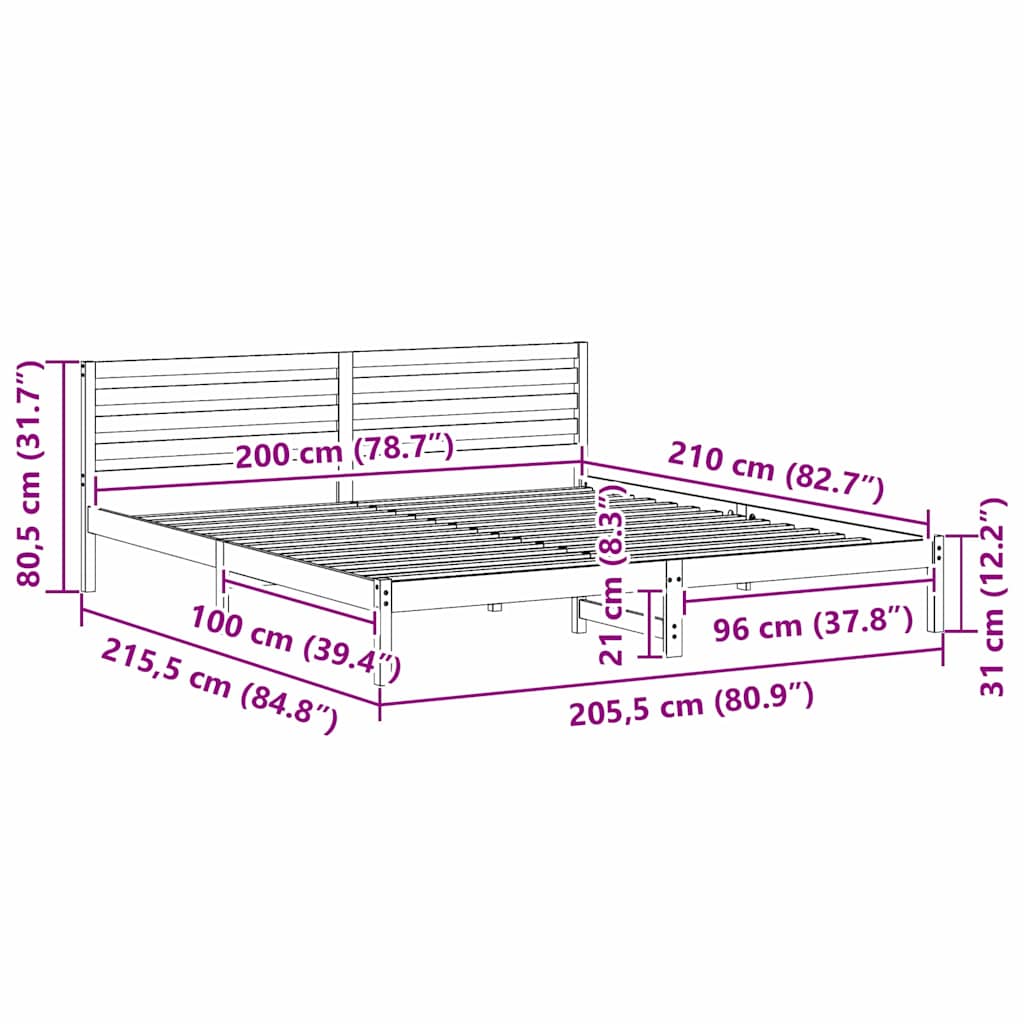 vidaXL Bed Frame with Headboard White 200 x 210 cm Solid Pine Wood