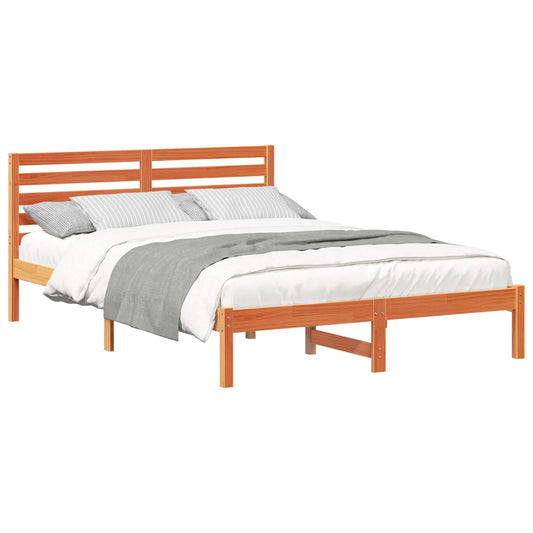 vidaXL Bed Frame with Headboard Wax Brown 140 x 220 cm Solid Pine Wood