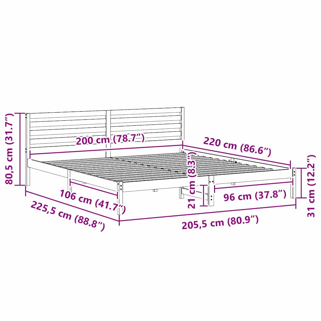 vidaXL Bed Frame with Headboard White 200 x 220 cm Solid Pine Wood