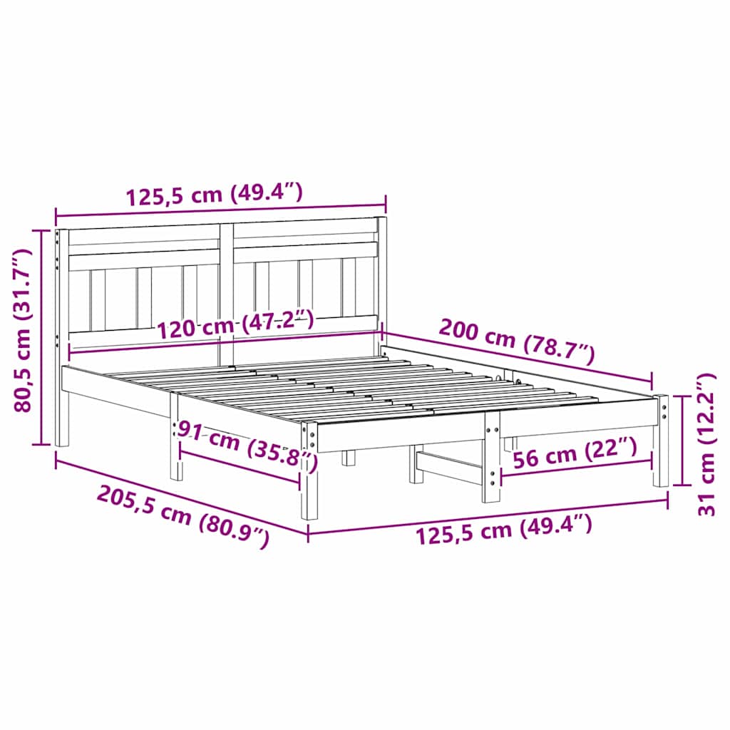 vidaXL Bed Frame White 120 x 200 cm Solid Pine Wood