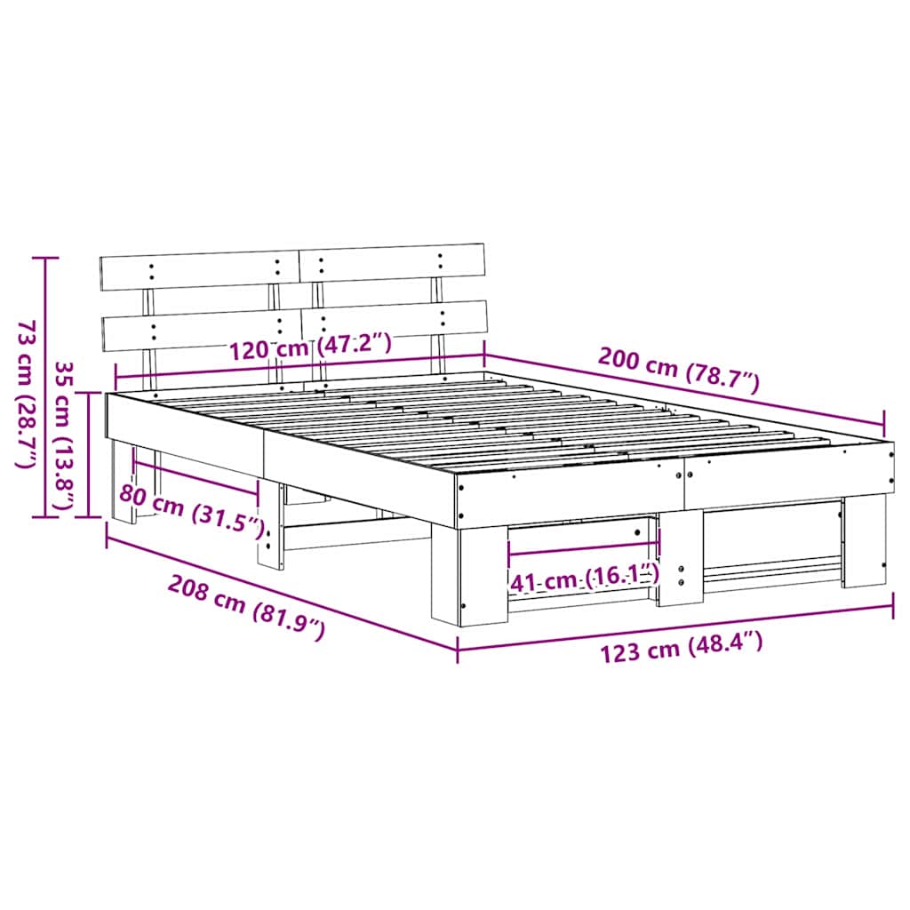 vidaXL Bed Frame with Headboard White 120 x 200 cm Solid Pine Wood