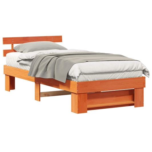 vidaXL Bed Frame with Headboard Wax Brown 100 x 200 cm Solid Pine Wood
