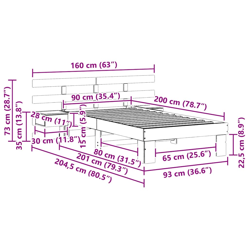 vidaXL Bed Frame with Headboard Wax Brown 90 x 200 cm Solid Pine Wood