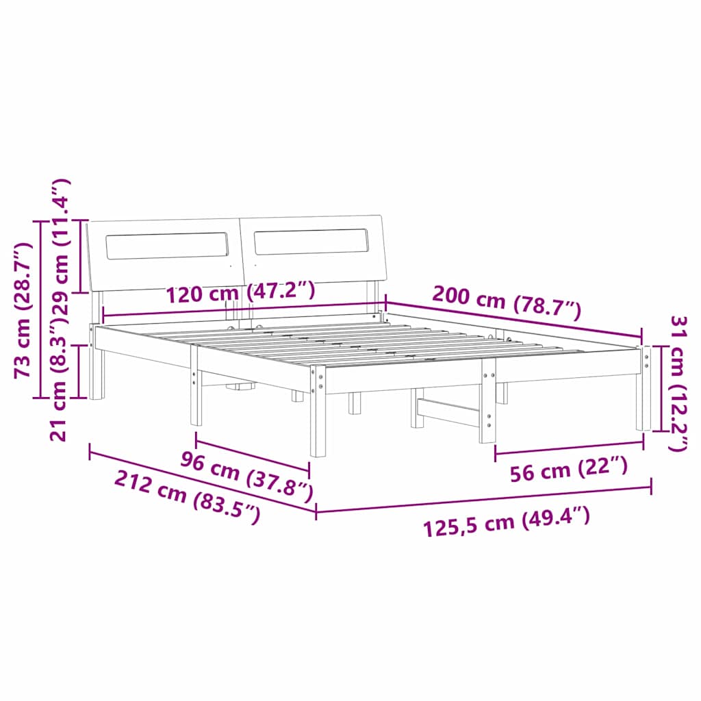 vidaXL Bed Frame with Headboard Brown 120 x 200 cm Solid Pine Wood