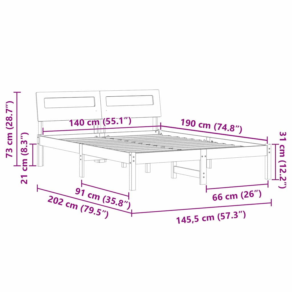 vidaXL Bed Frame with Headboard Wax Brown 140 x 190 cm Solid Pine Wood