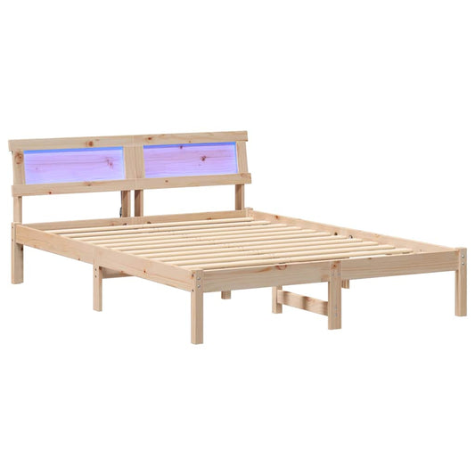 vidaXL Bed Frame with Headboard Brown 140 x 190 cm Solid Pine Wood