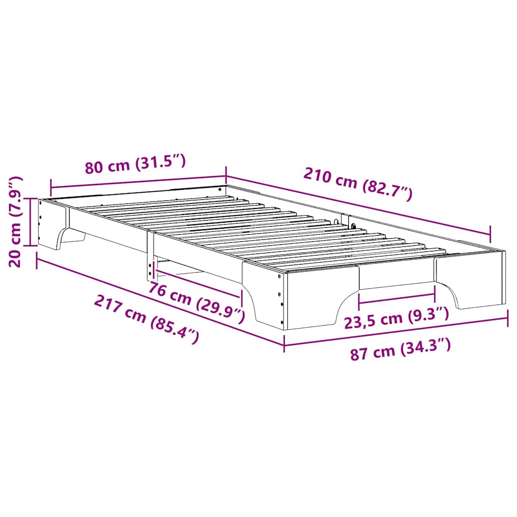 vidaXL Bed Frame Brown 80 x 210 cm Solid Pine Wood