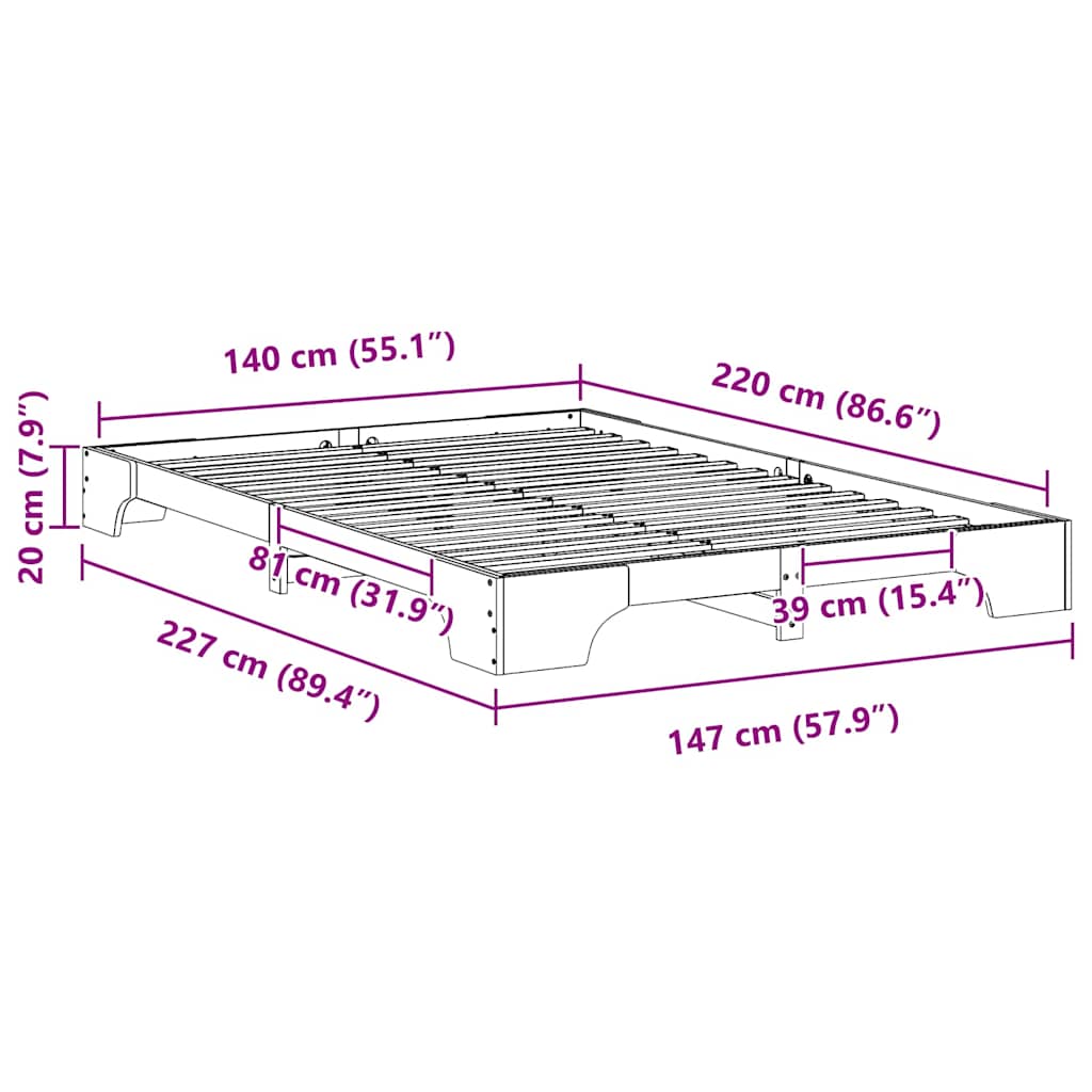 vidaXL Bed Frame Brown 140 x 220 cm Solid Pine Wood