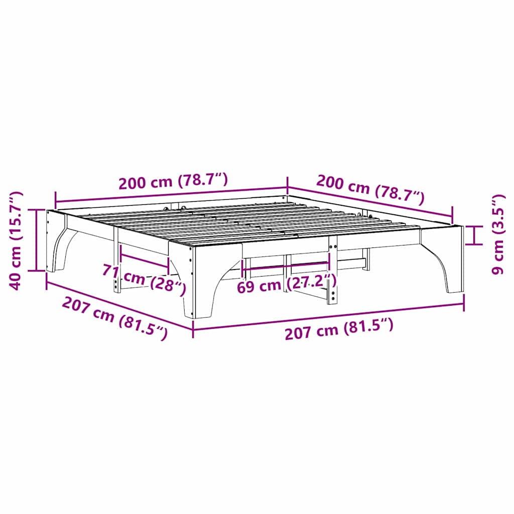 vidaXL Bed Frame White 200 x 200 cm Solid Pine Wood