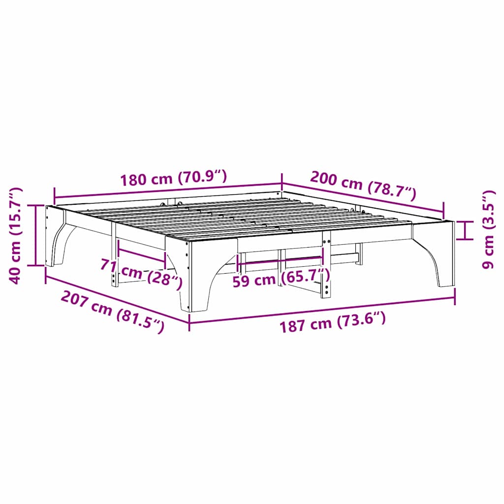 vidaXL Bed Frame Brown 180 x 200 cm Solid Pine Wood