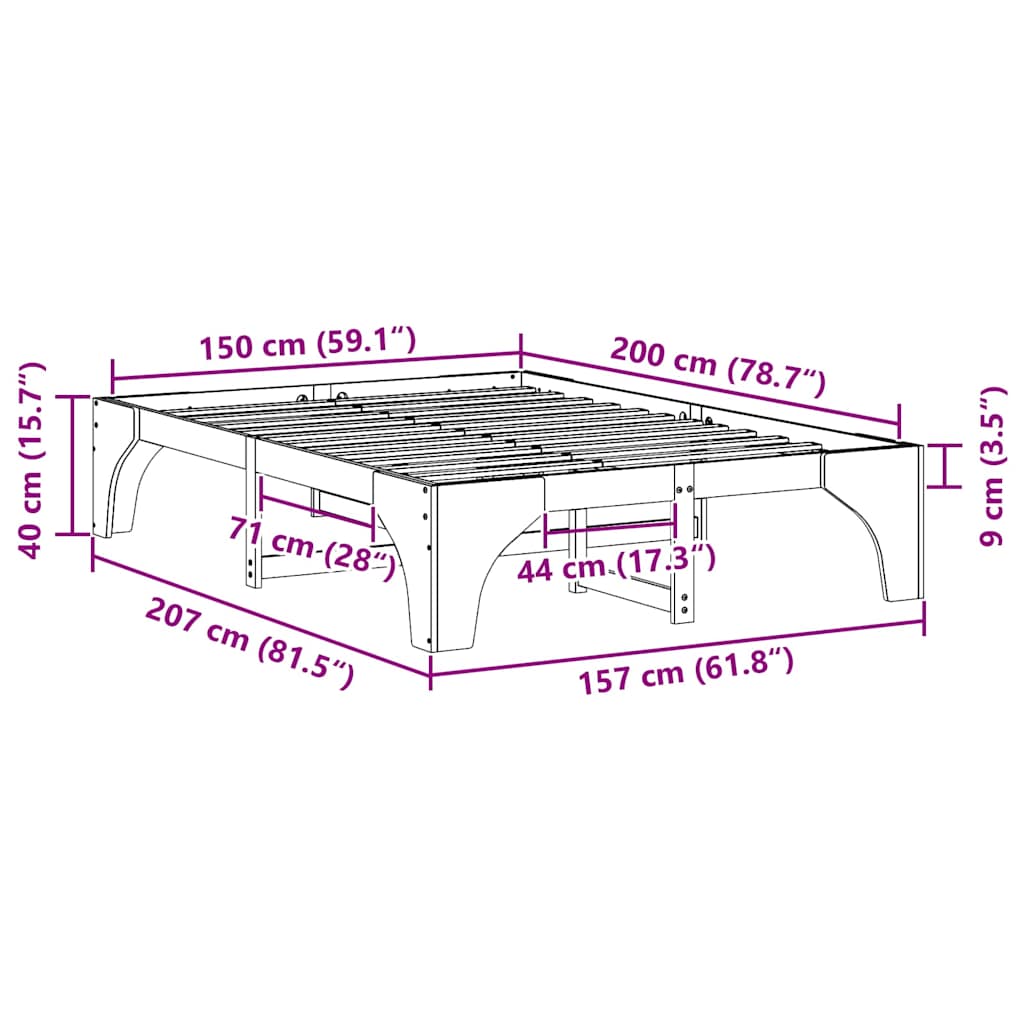 vidaXL Bed Frame Brown 150 x 200 cm Solid Pine Wood