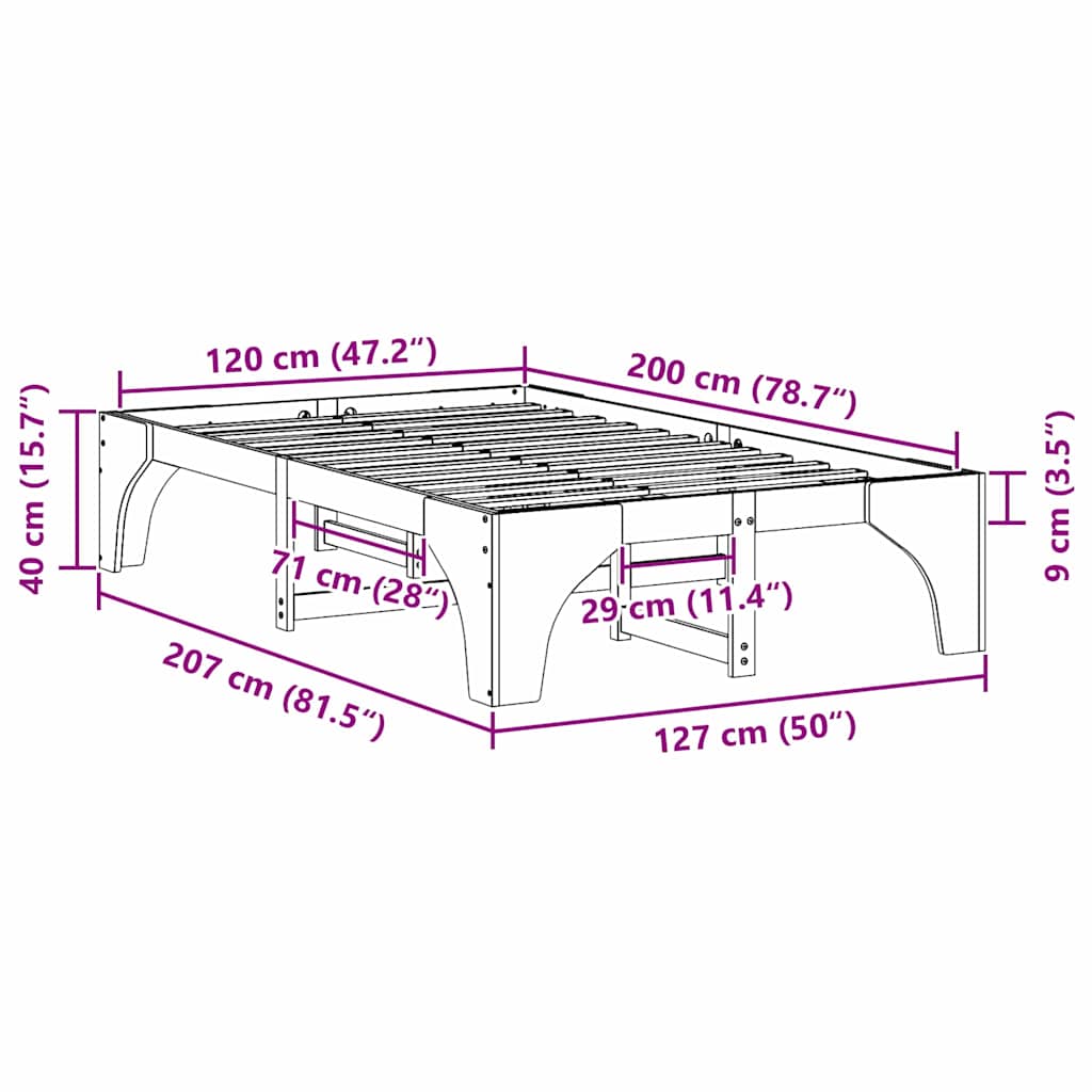 vidaXL Bed Frame White 120 x 200 cm Solid Pine Wood