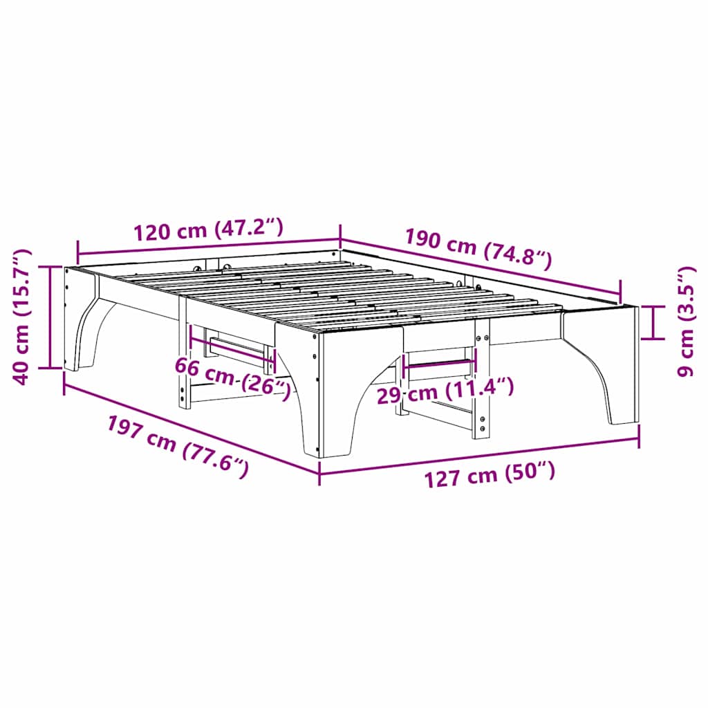 vidaXL Bed Frame Brown 120 x 190 cm Solid Pine Wood