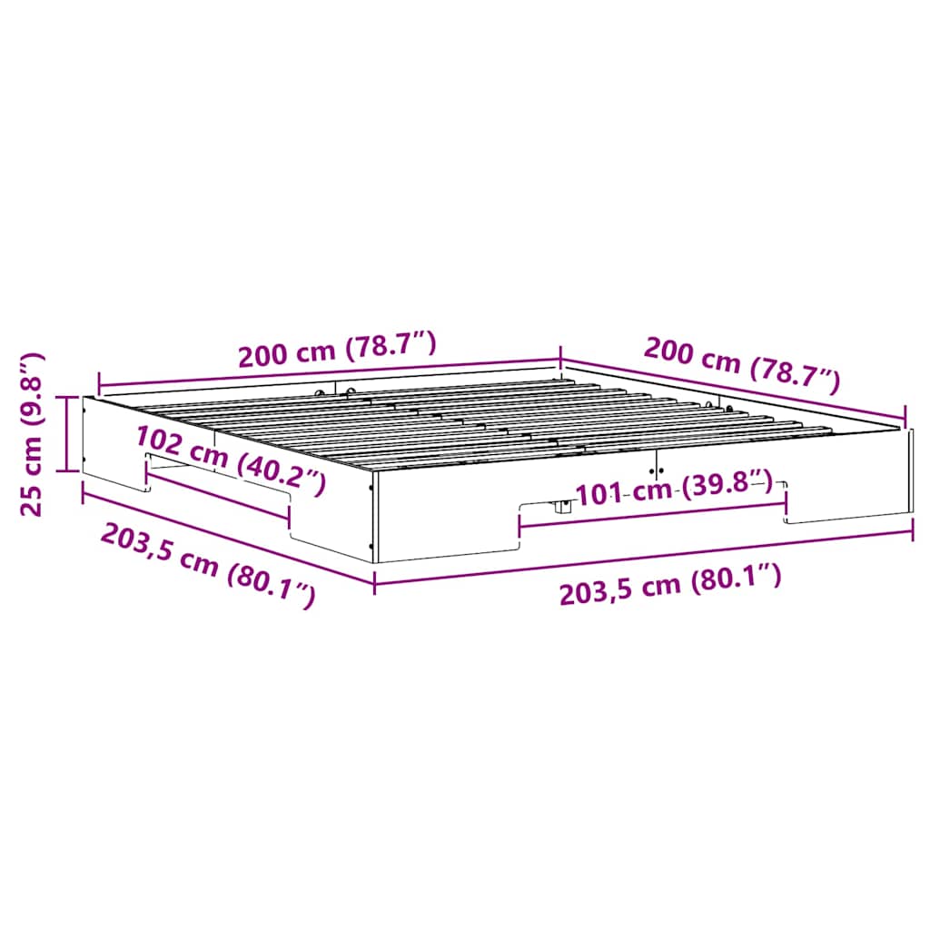 vidaXL Bed Frame Brown 200 x 200 cm