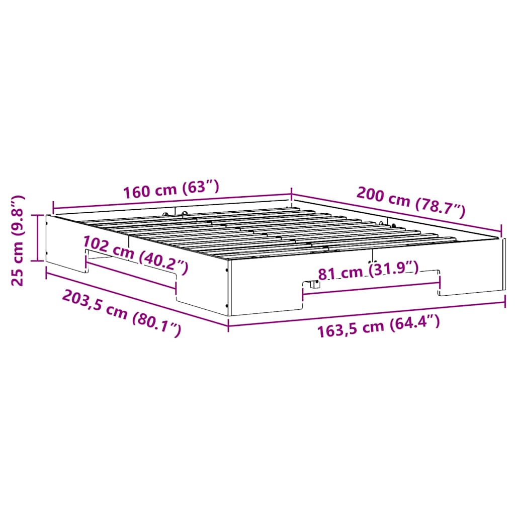vidaXL Bed Frame Brown 160 x 200 cm