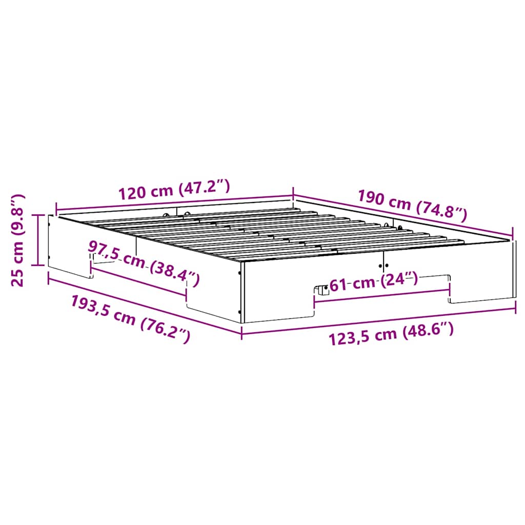 vidaXL Bed Frame Brown 120 x 190 cm