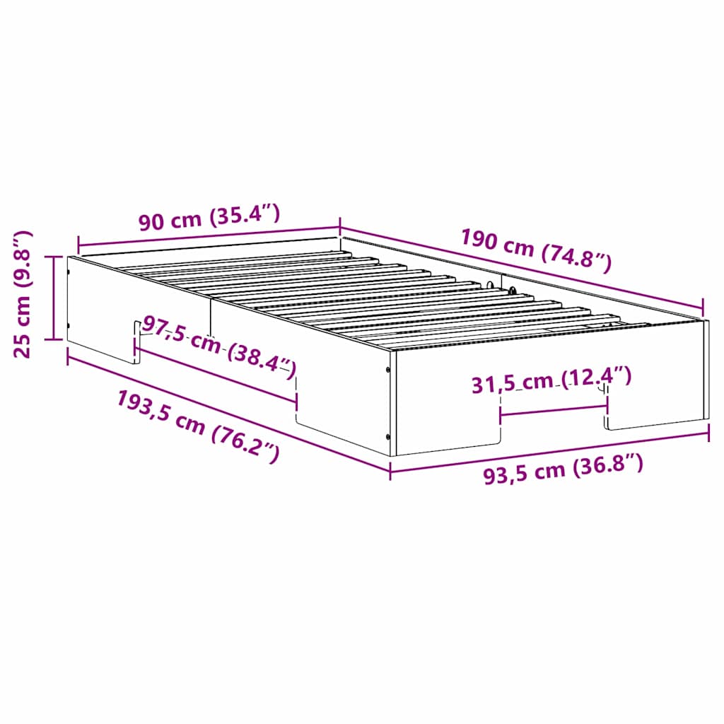 vidaXL Bed Frame Brown 90 x 190 cm
