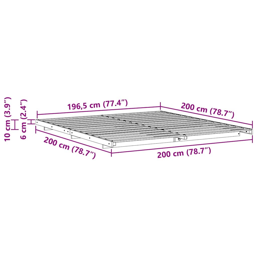 vidaXL Bed Frame White 200 x 200 cm Solid Pine Wood