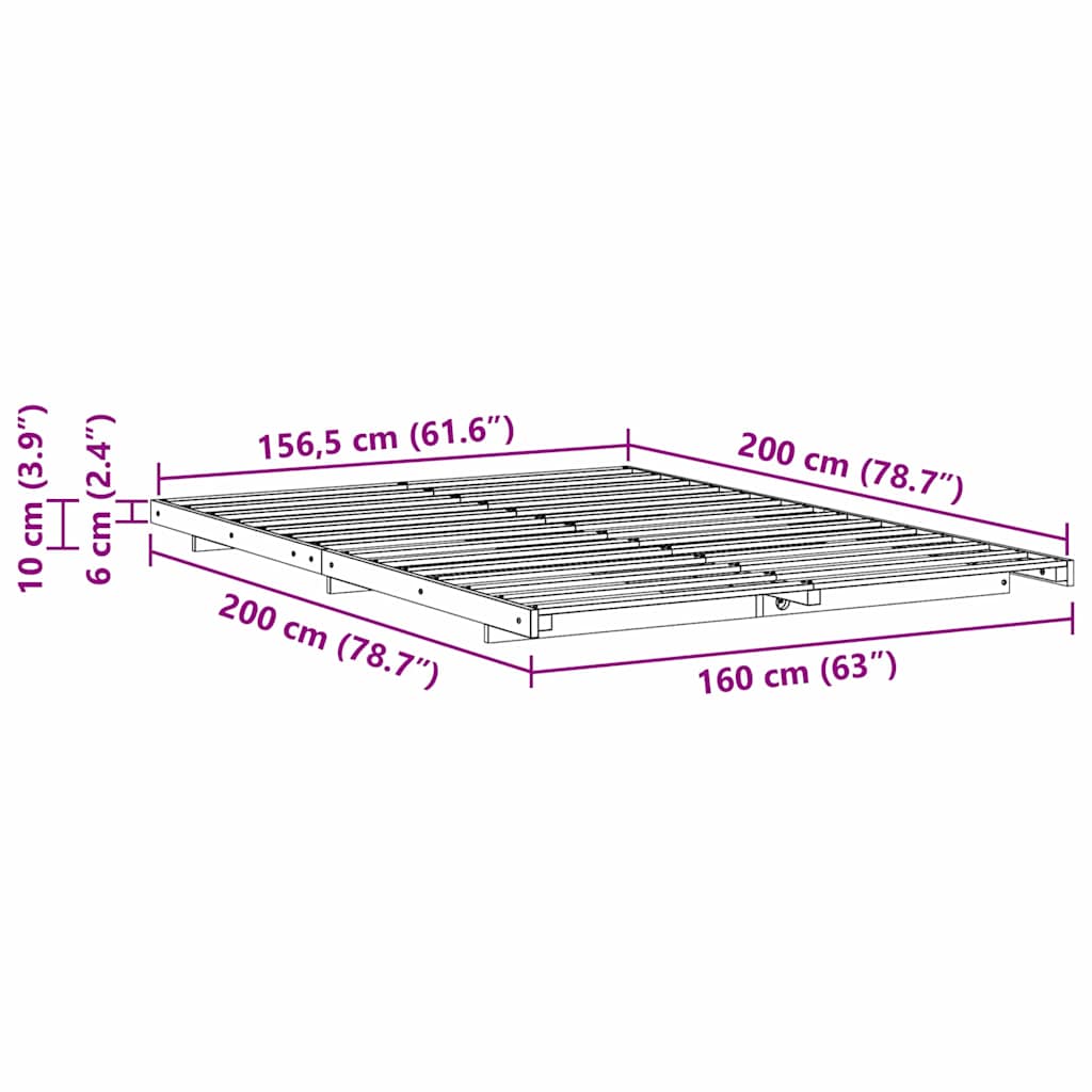 vidaXL Bed Frame White 160 x 200 cm Solid Pine Wood