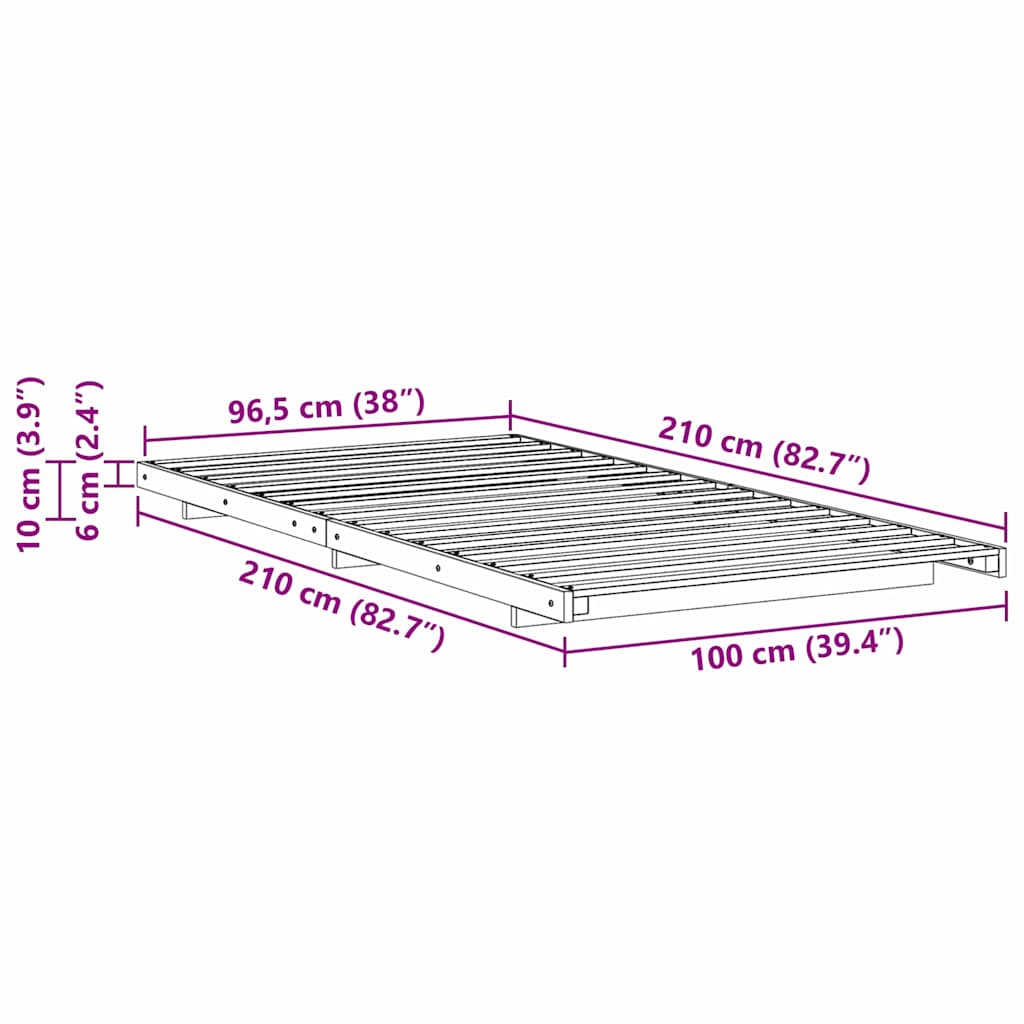 vidaXL Bed Frame Wax Brown 100 x 210 cm Solid Pine Wood