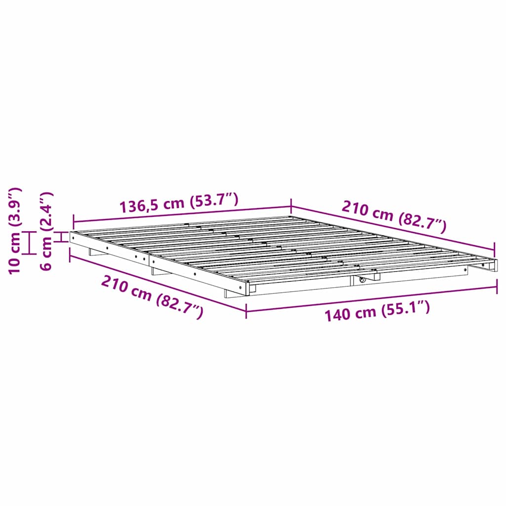 vidaXL Bed Frame White 140 x 210 cm Solid Pine Wood