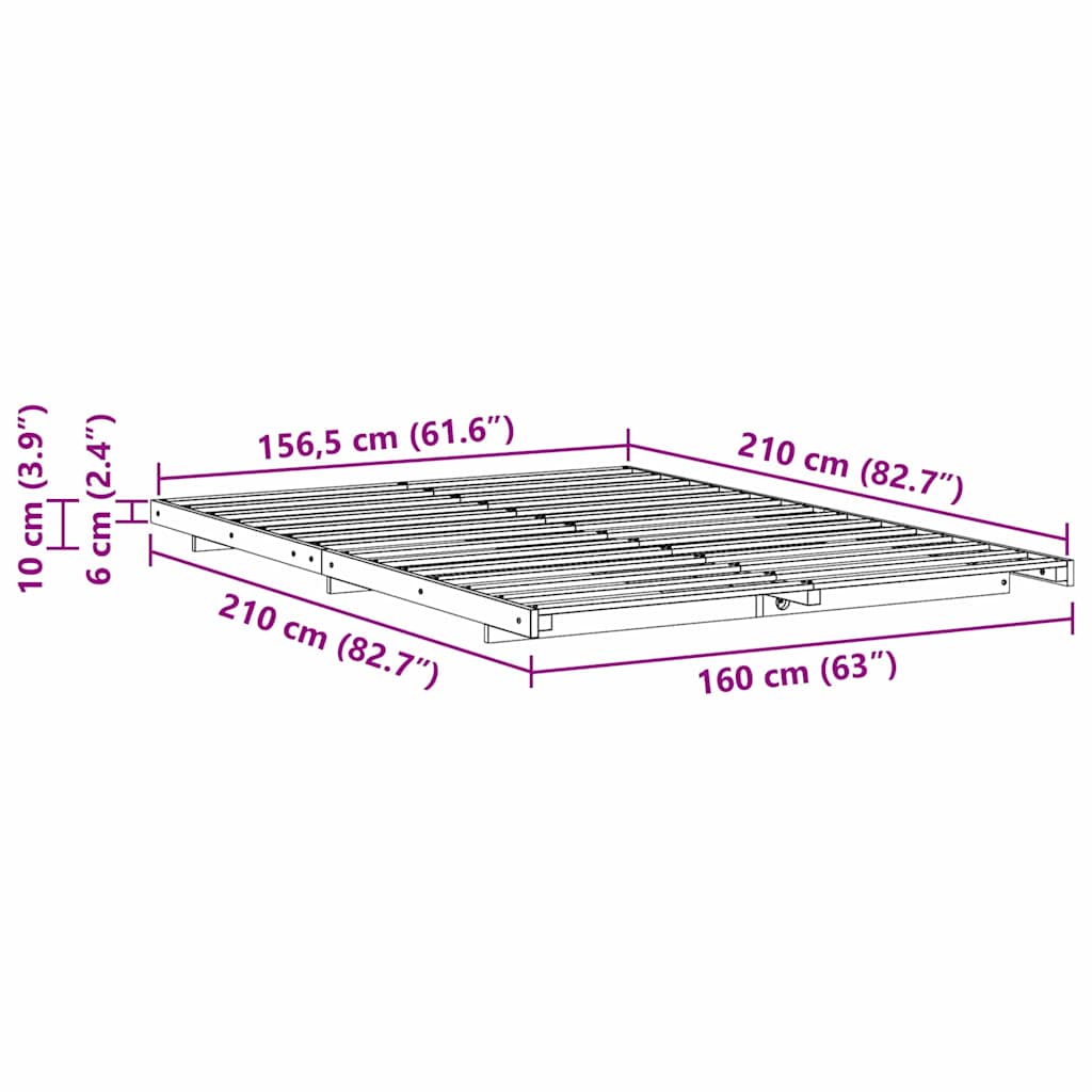 vidaXL Bed Frame White 160 x 210 cm Solid Pine Wood