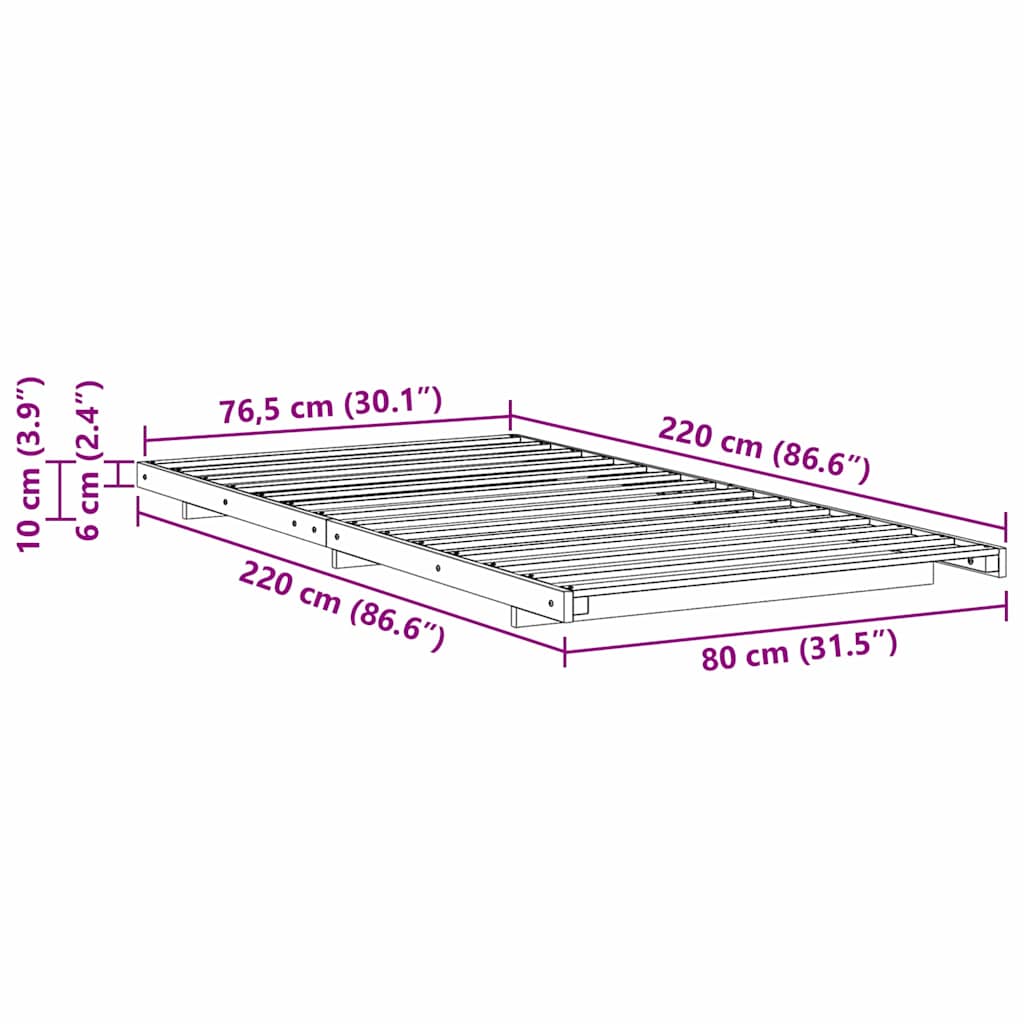 vidaXL Bed Frame Brown 80 x 220 cm Solid Pine Wood