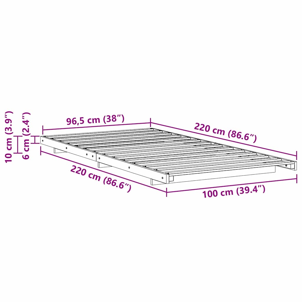 vidaXL Bed Frame Wax Brown 100 x 220 cm Solid Pine Wood