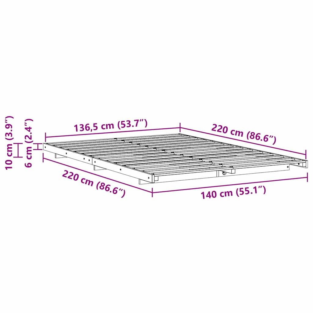 vidaXL Bed Frame Brown 140 x 220 cm Solid Pine Wood
