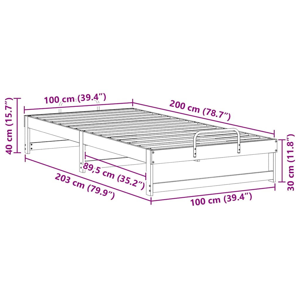 vidaXL Bed Frame Brown 100 x 200 cm Solid Pine Wood