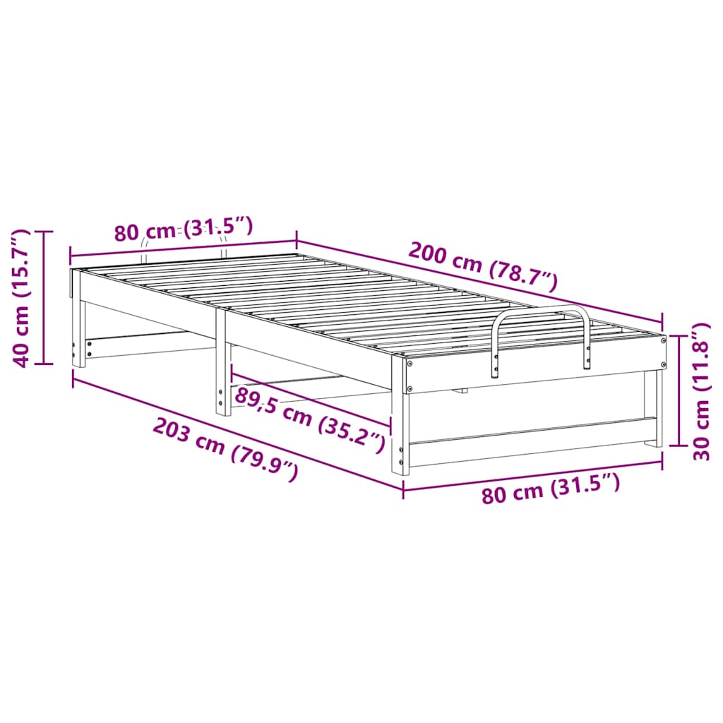 vidaXL Bed Frame White 80 x 200 cm Solid Pine Wood