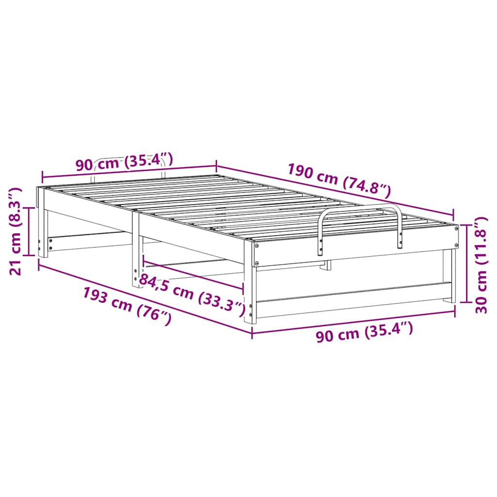 vidaXL Bed Frame White 90 x 190 cm Solid Pine Wood