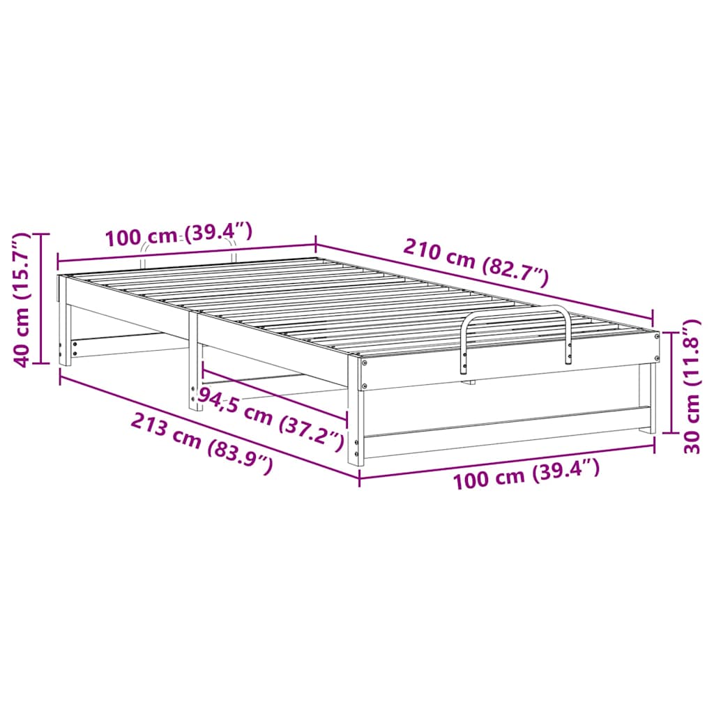 vidaXL Bed Frame Brown 100 x 210 cm Solid Pine Wood