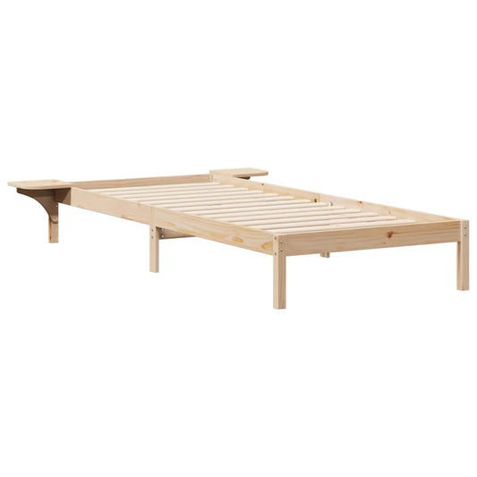 vidaXL Bed Frame with Side Tables Natural 100 x 210 cm Solid Pine Wood