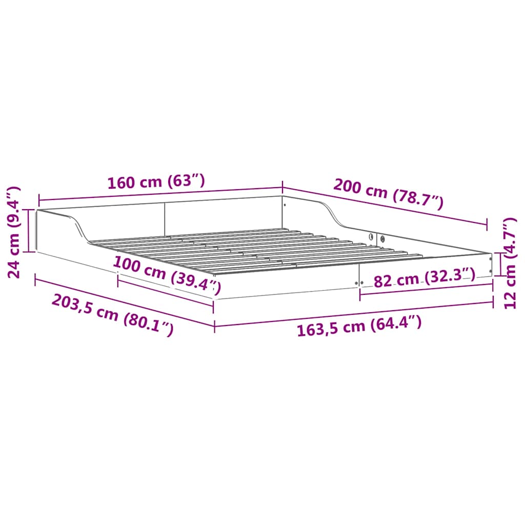 vidaXL Bed Frame White 160 x 200 cm Solid Pine Wood